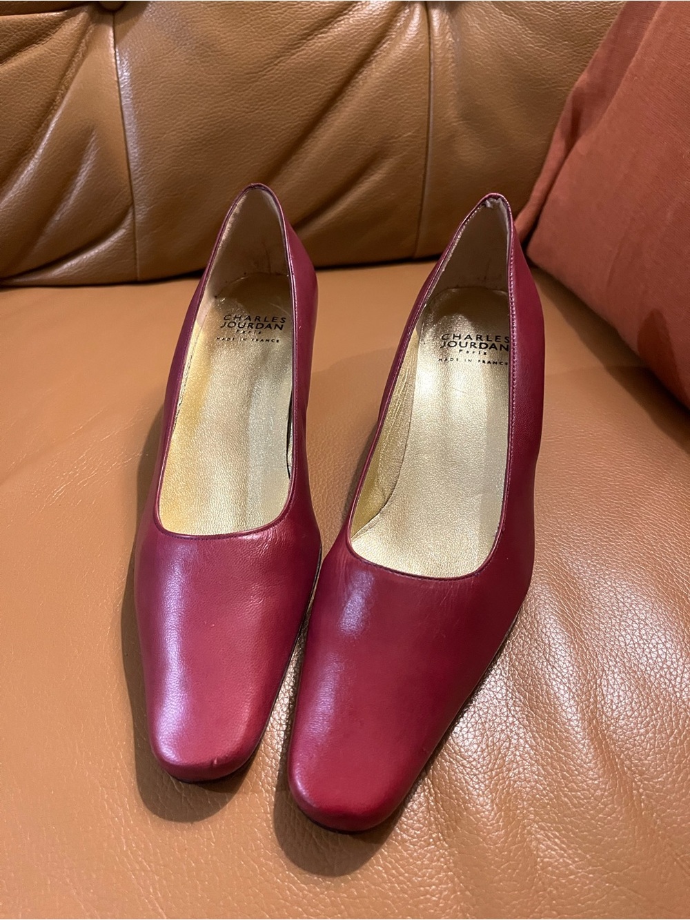 Charles Jourdan Women's Red Leather Square-Toe Pumps